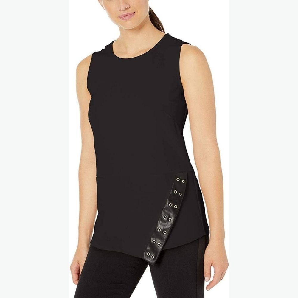 NEW Calvin Klein Women Small Black Sleeveless Asymmetrical Tank Top Grommets